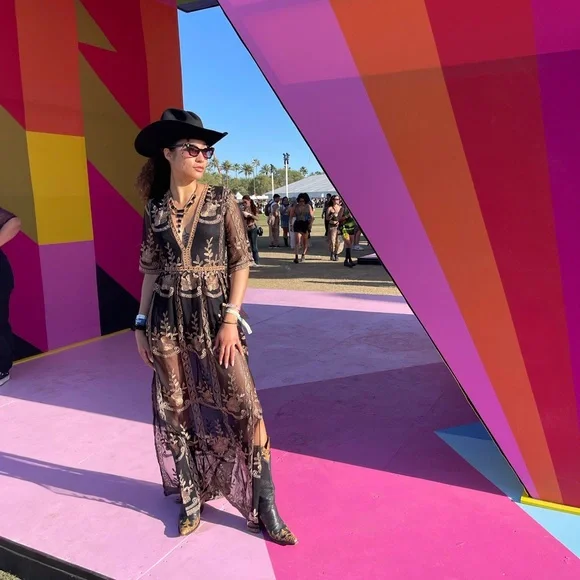 VENUS Black Maxi Dress with Gold Floral Embroidery - Picture 7 of 7